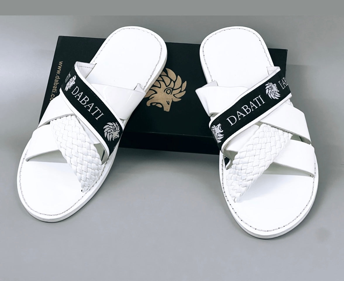 White cross strap 100% wetloose leather slippers