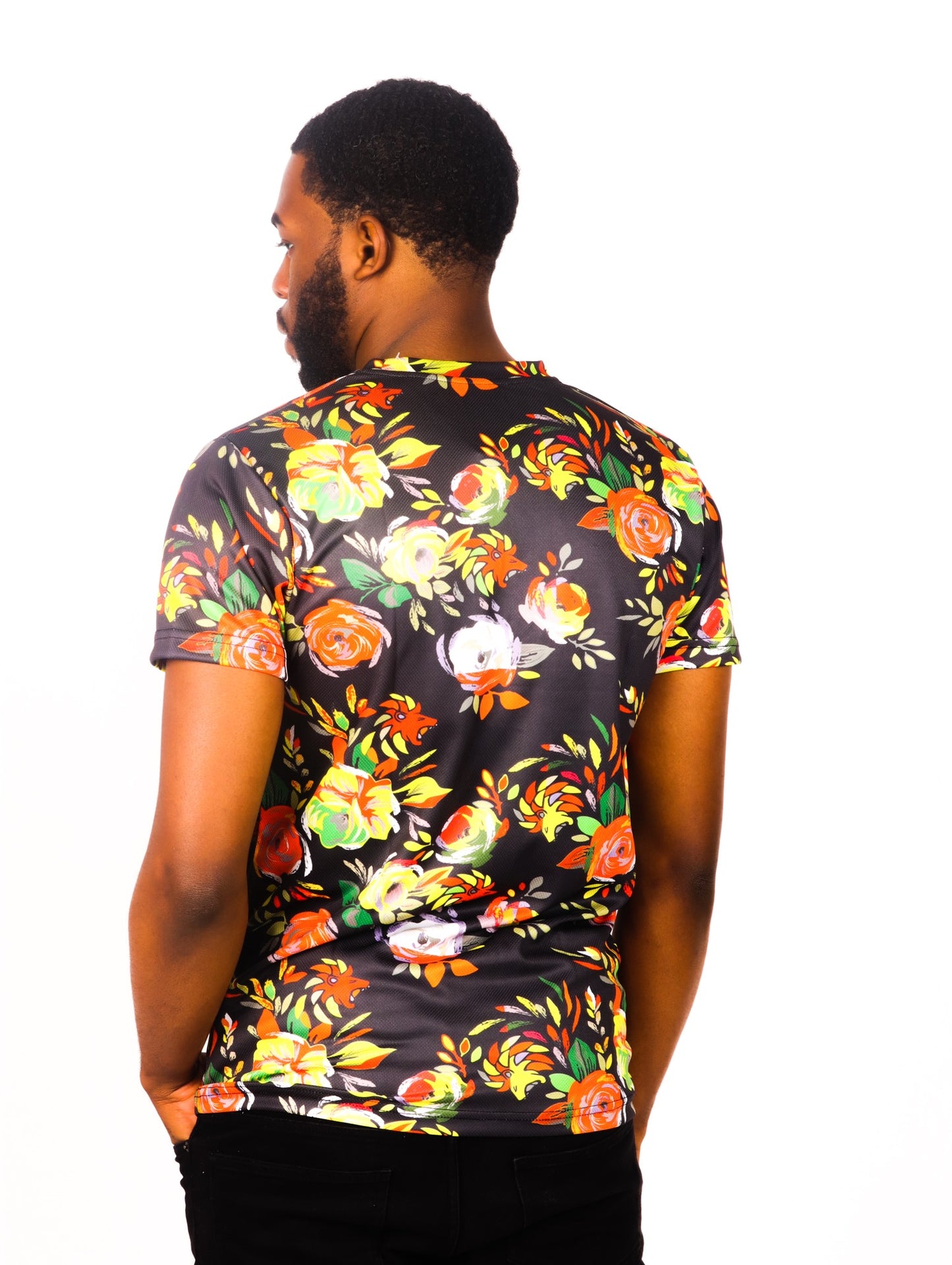Men's T shirt Black and Yellow Floral