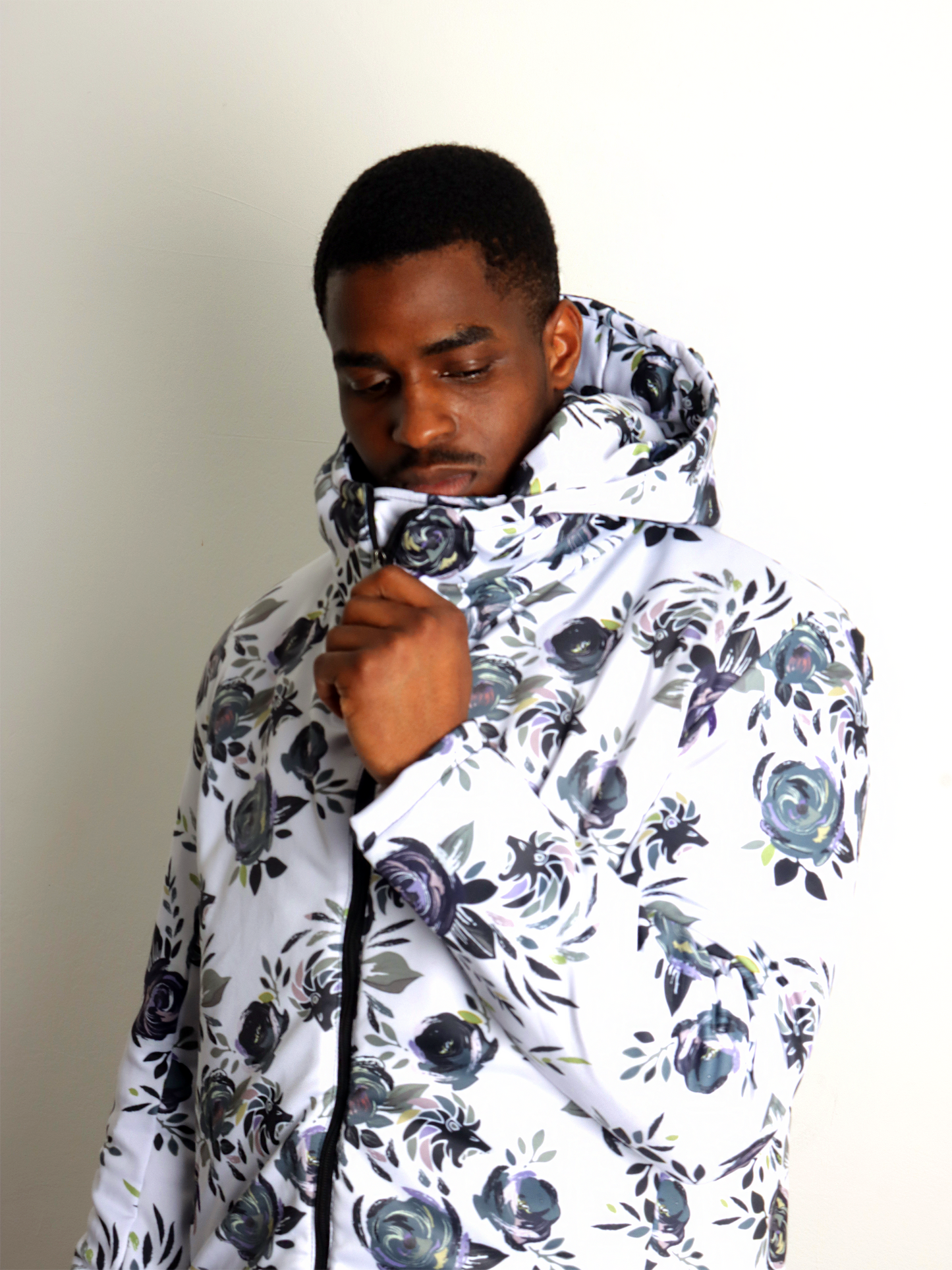 Winter White Long Floral Jacket Men's