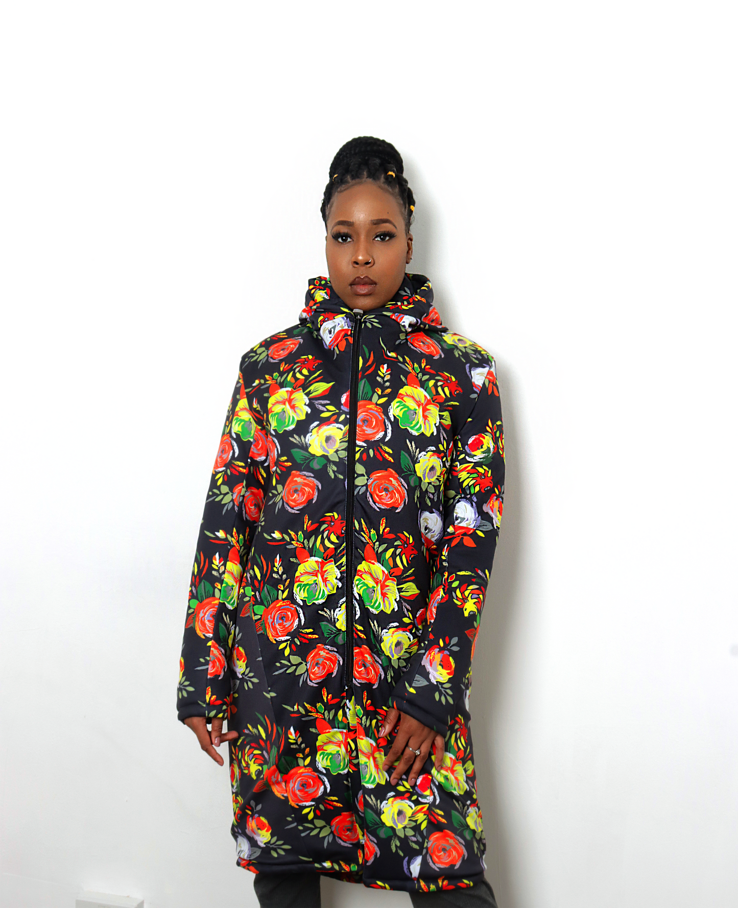 Red Long Floral Jacket Women's