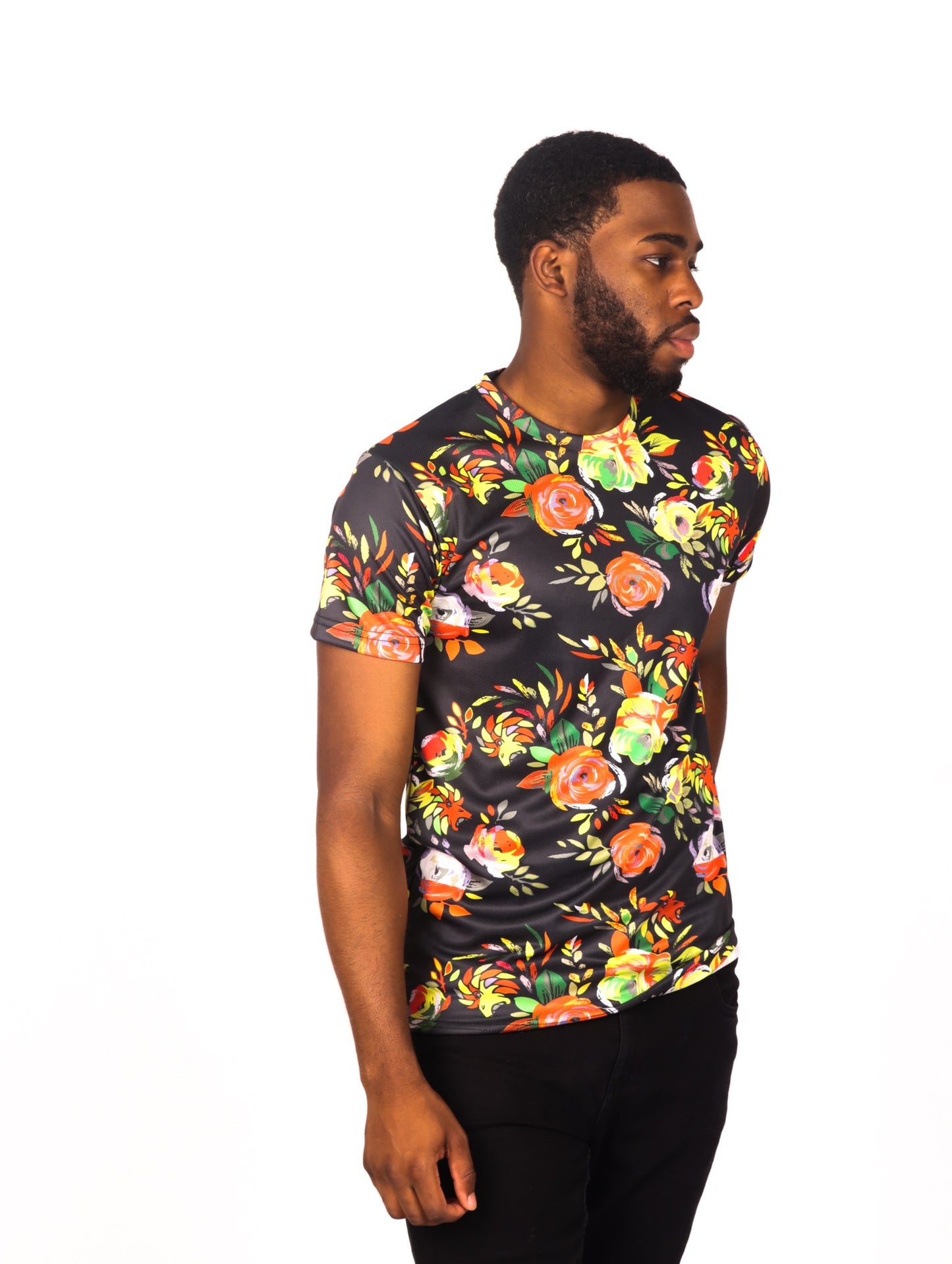 Men's T shirt Black and Yellow Floral