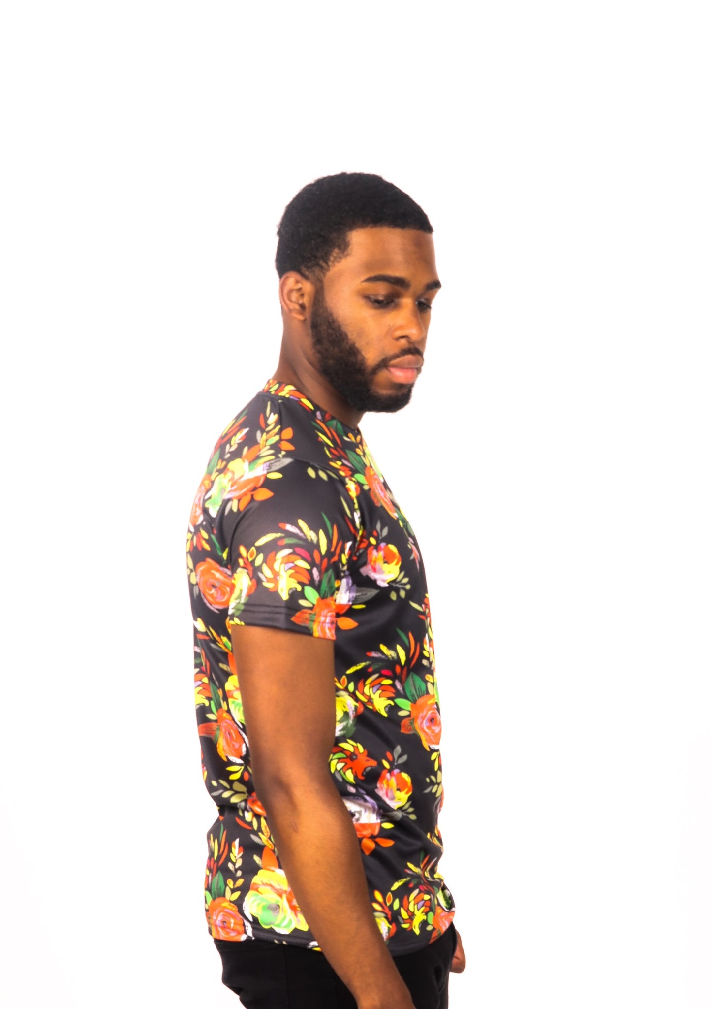 Men's T shirt Black and Yellow Floral