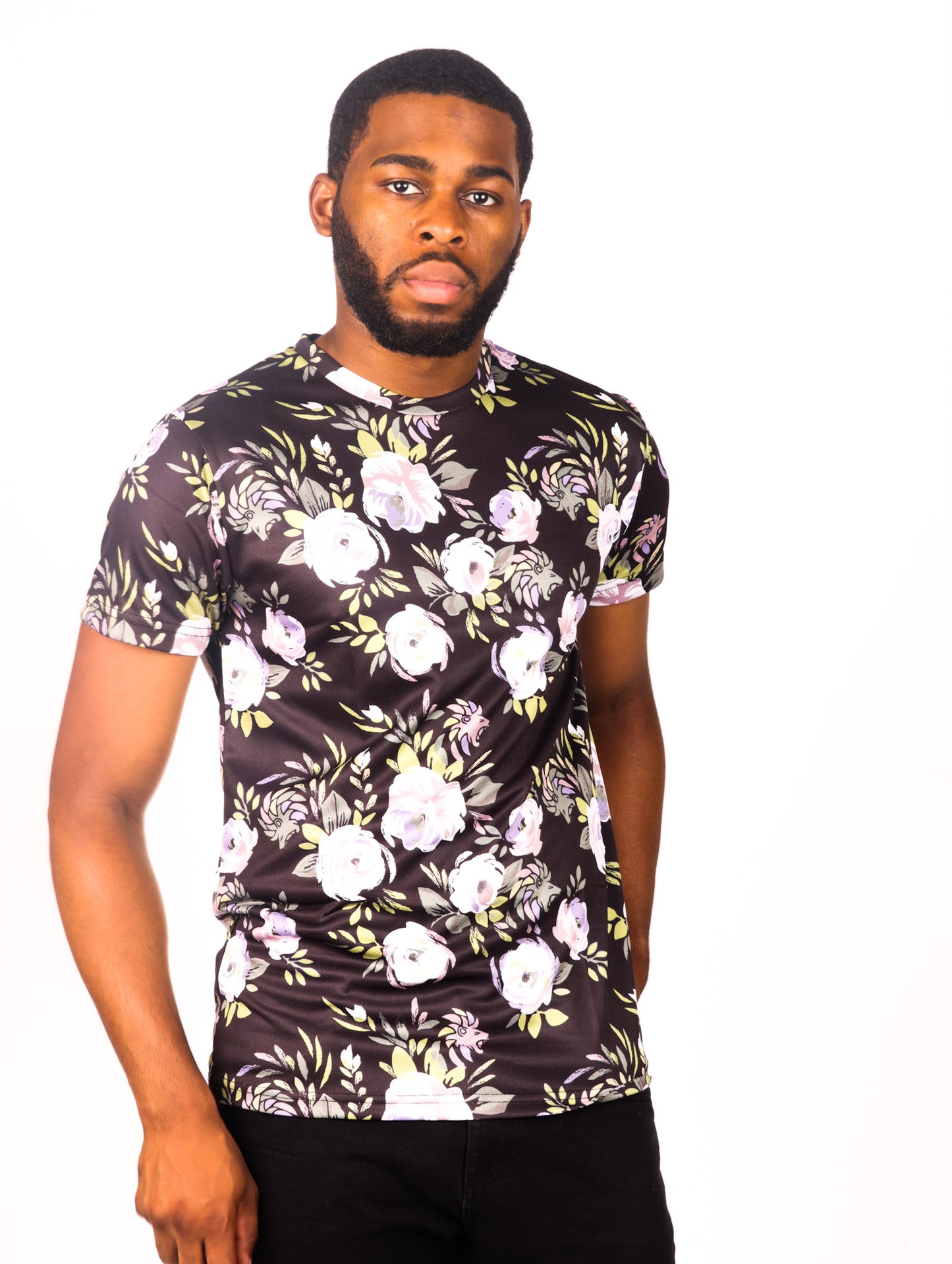 Men's T shirt Black and brown Floral