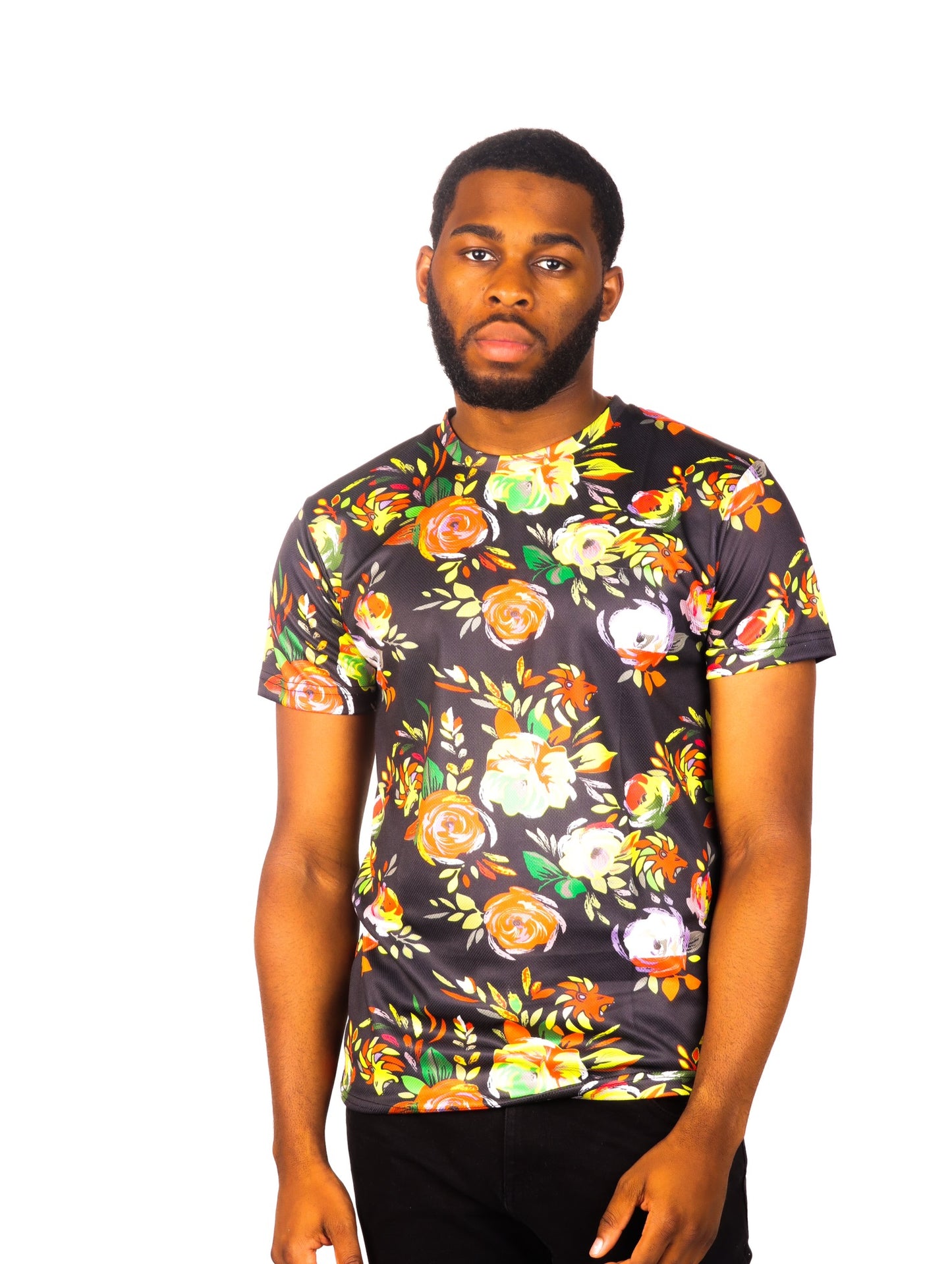 Men's T shirt Black and Yellow Floral