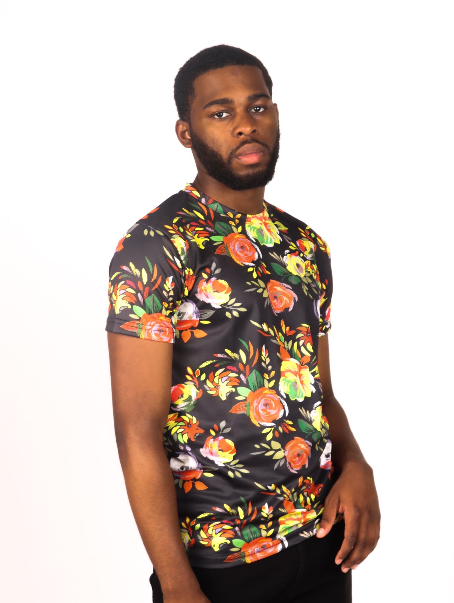 Men's T shirt Black and Yellow Floral