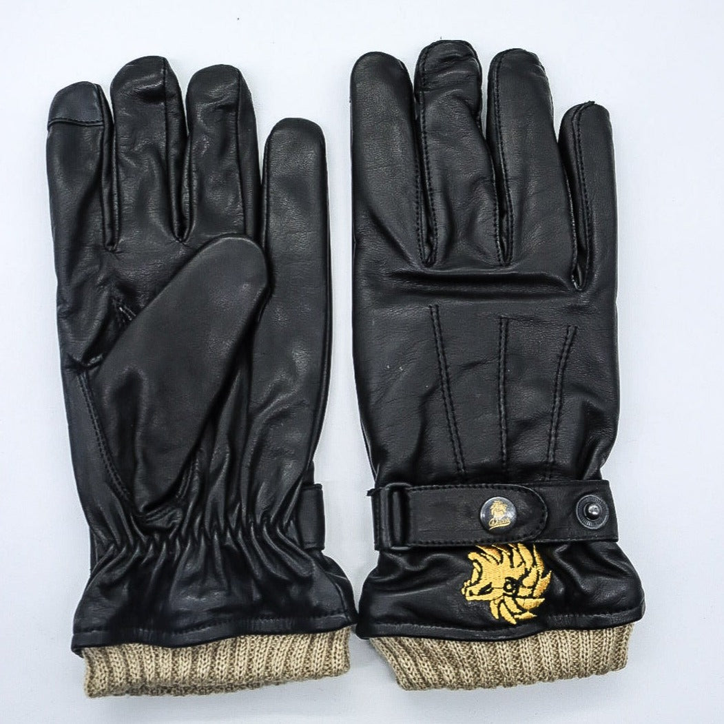 black and gold leather gloves