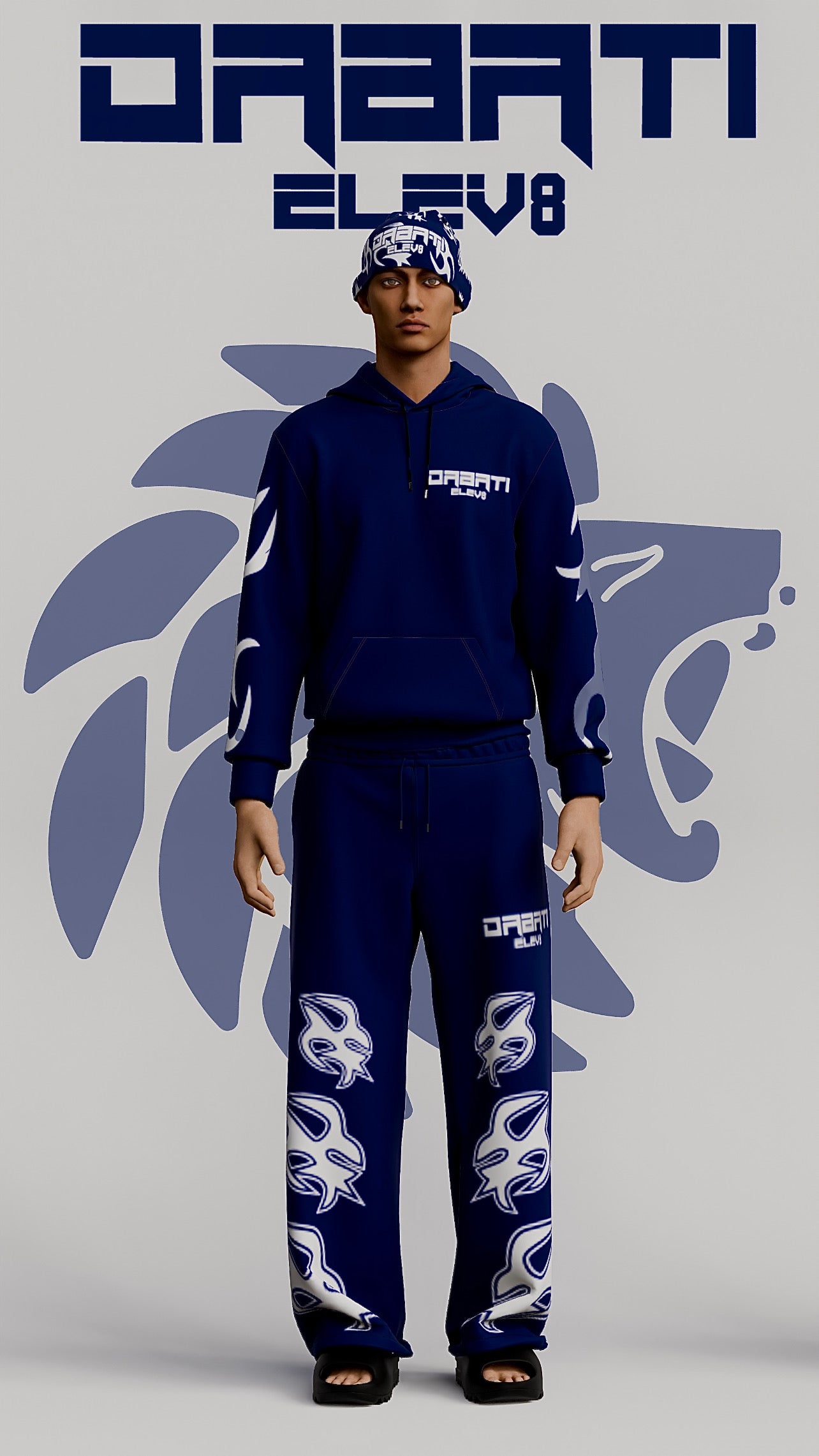 ELEV8 Navy Blue and White Puff Print