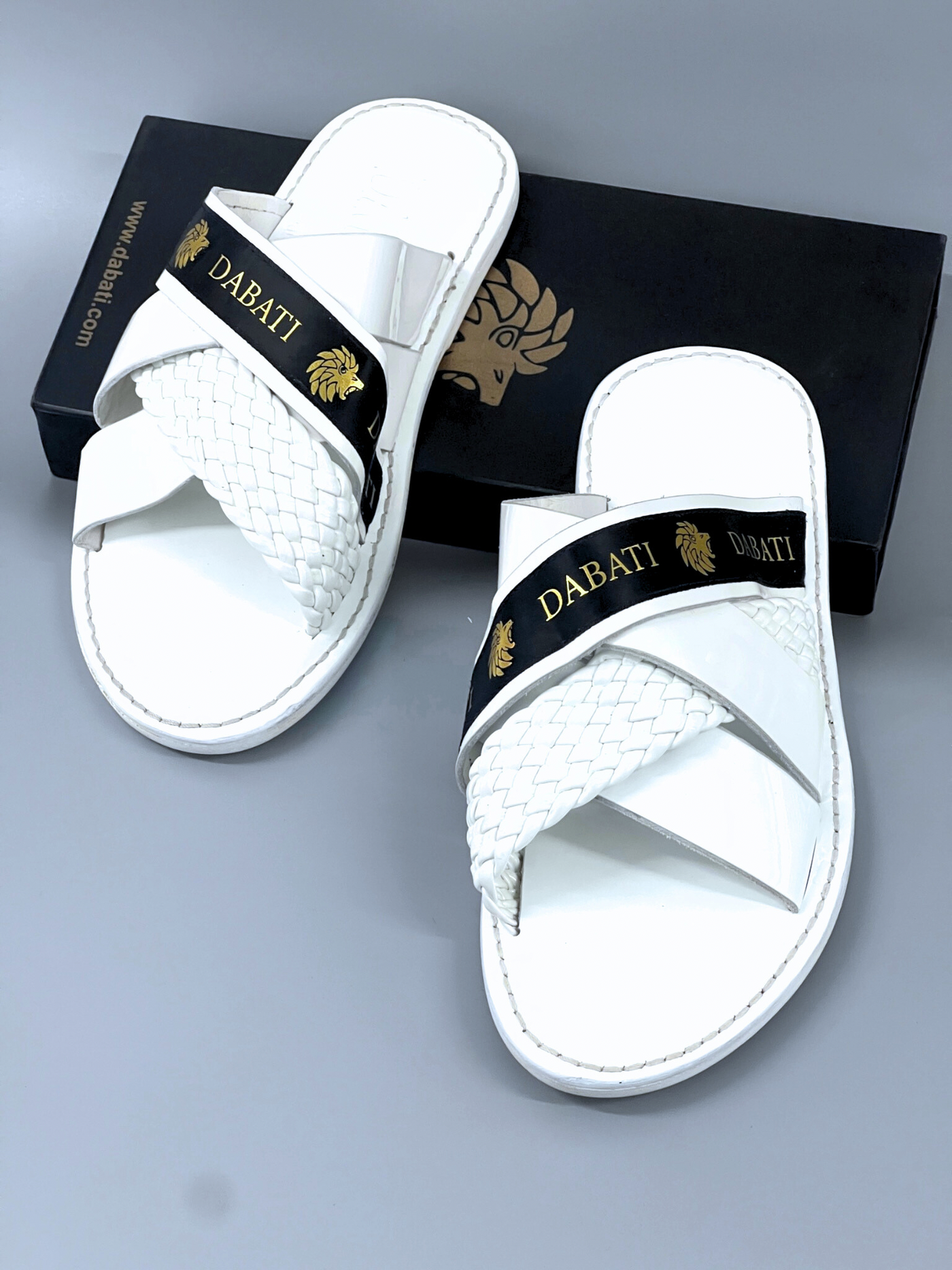 White & Gold cross strap 100% wetloose leather slippers