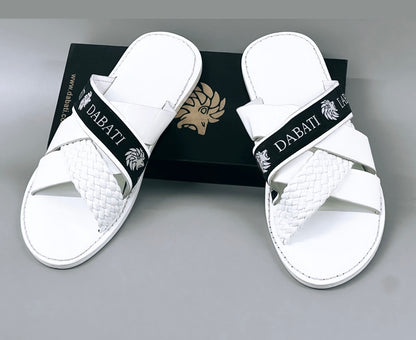 White cross strap 100% wetloose leather slippers