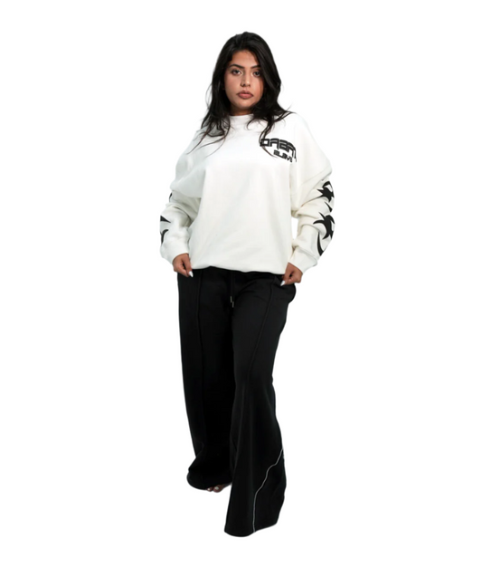 White Elev8 Sweatshirt with Black Signature Splitfare Joggers 2 piece set