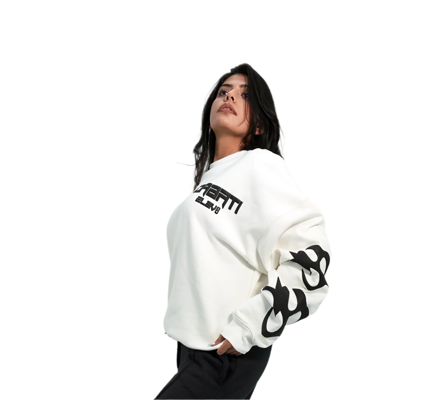 White Elev8 Sweatshirt with Black Signature Splitfare Joggers 2 piece set