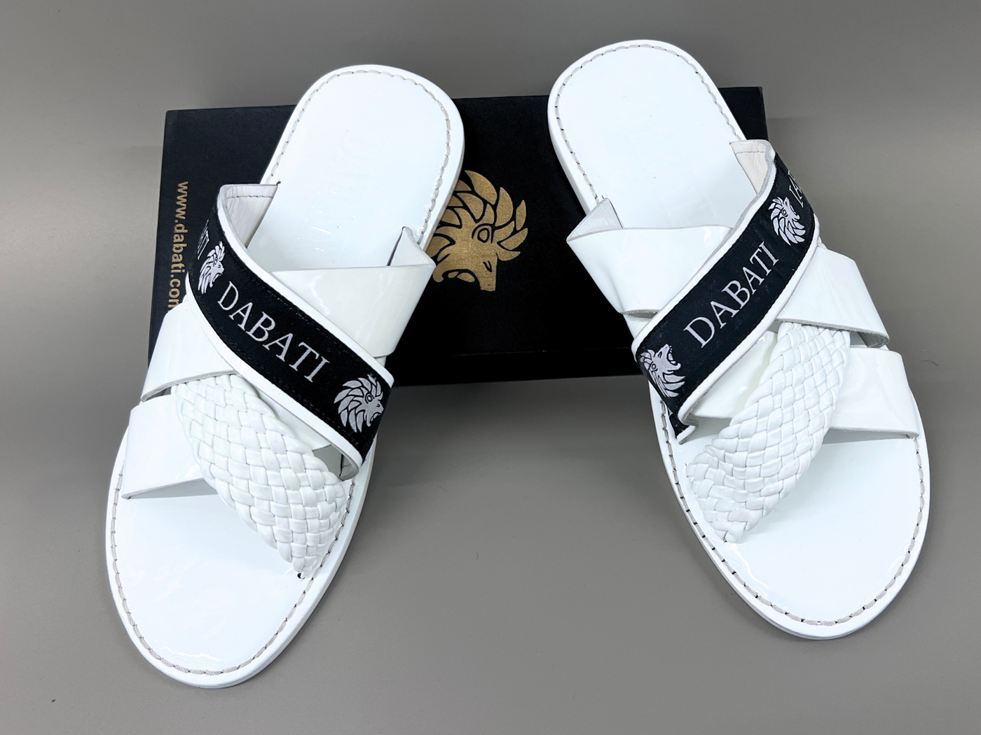 White cross strap 100% wetloose leather slippers