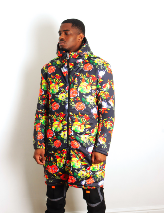 Red Long Floral Jacket Men's