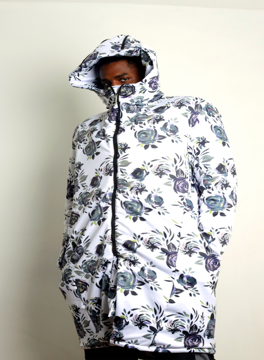 Winter White Long Floral Jacket Men's