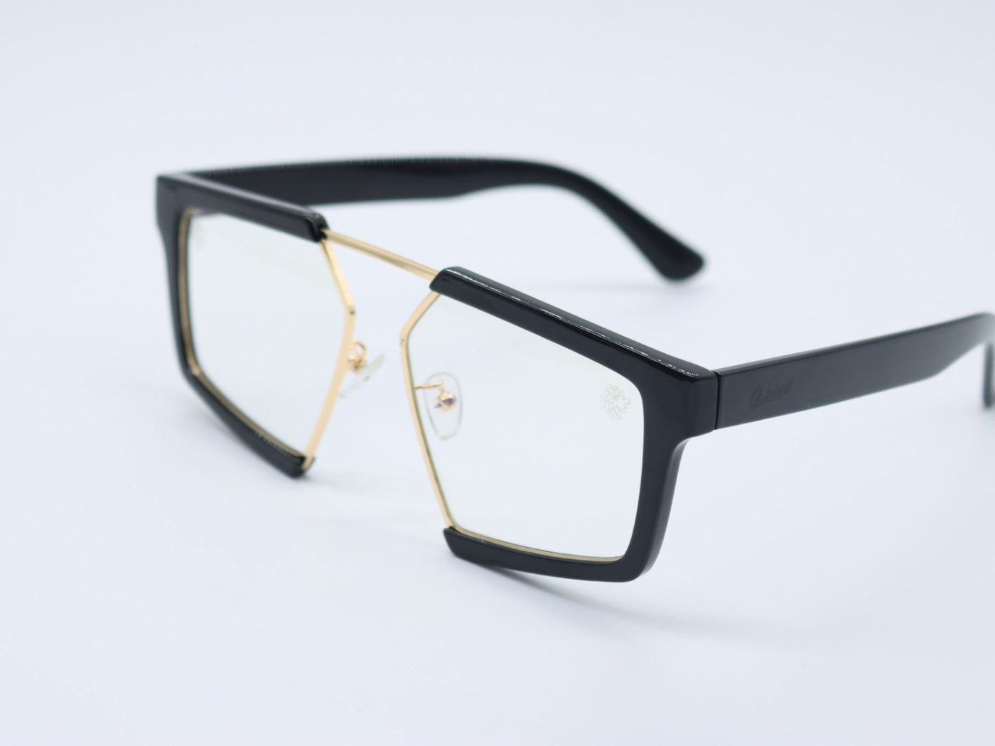 Clear lens black and gold glasses