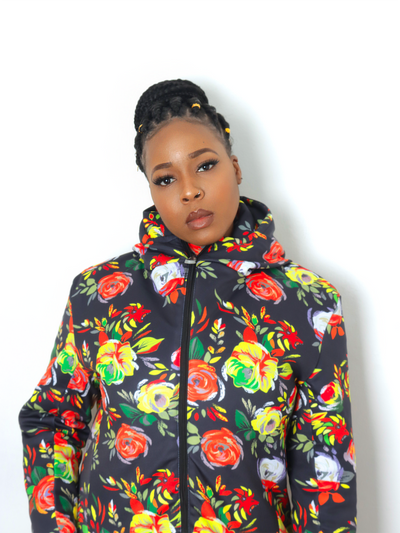 Red Long Floral Jacket Women's
